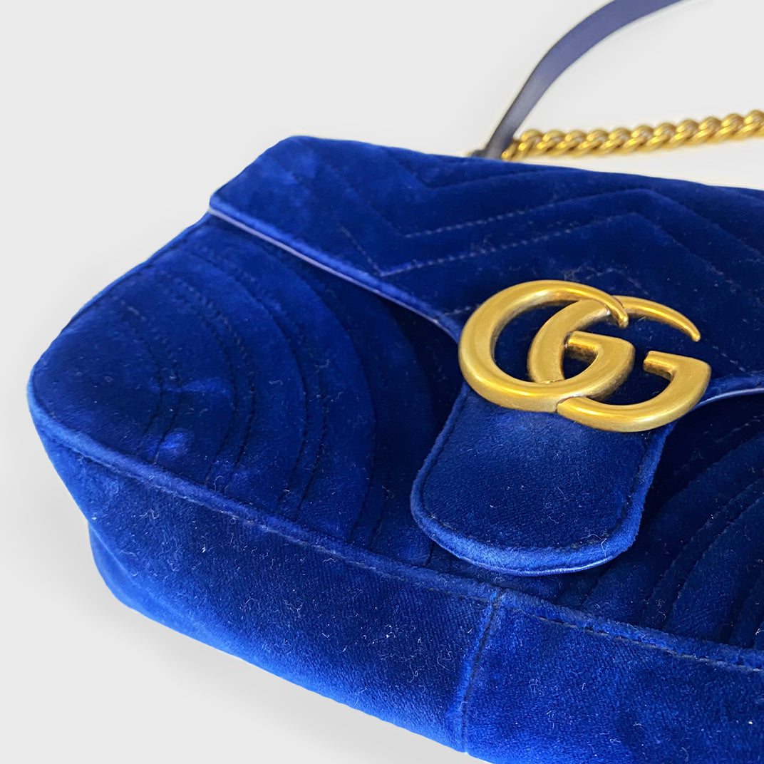GUCCI GG Marmont Mini Velvet Shoulder Bag in Blue – COCOON