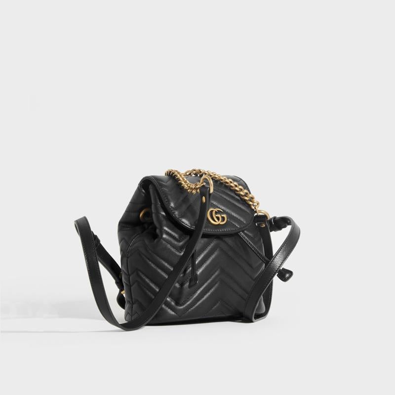GUCCI GG Marmont Quilted Leather Mini Backpack in Black