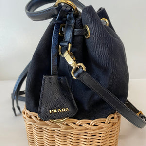 PRADA Canvas and Wicker Drawstring Bucket Bag [ReSale]