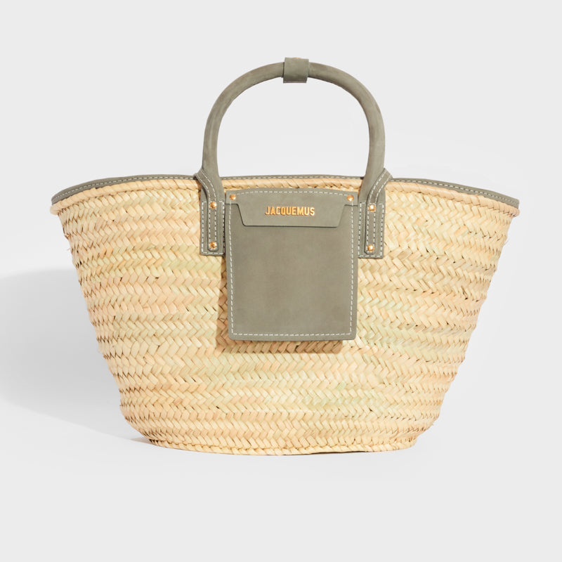 JACQUEMUS Le Panier Soleil Tote Bag with Grey Leather