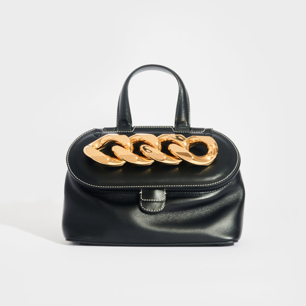 JW ANDERSON Small Chain Lid Leather Shoulder Bag in Black