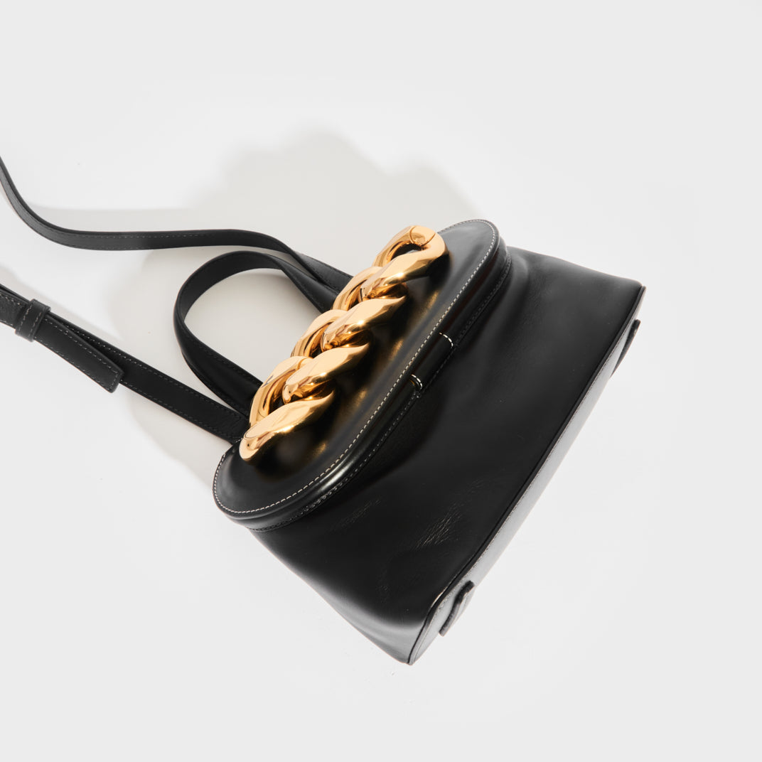 JW Anderson Chain Link Pochette Leather Top Handle Bag in Black