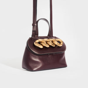 JW ANDERSON Small Chain Lid Leather Shoulder Bag in Burgundy