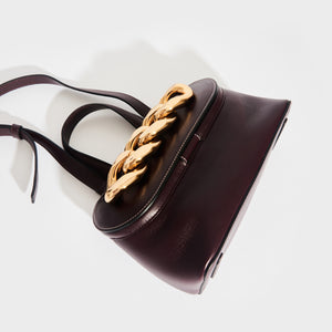 JW ANDERSON Small Chain Lid Leather Shoulder Bag in Burgundy