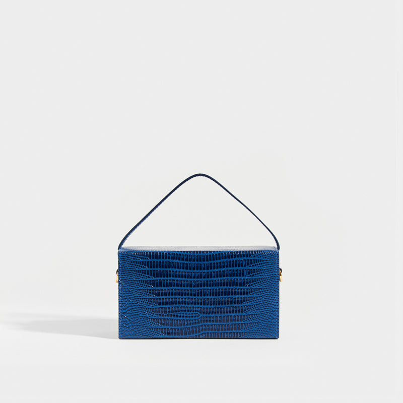 L'AFSHAR Ida Embossed Lizard Top Handle in Navy