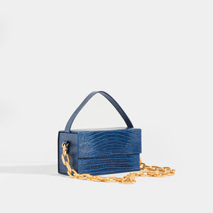 L'AFSHAR Ida Embossed Lizard Top Handle in Navy