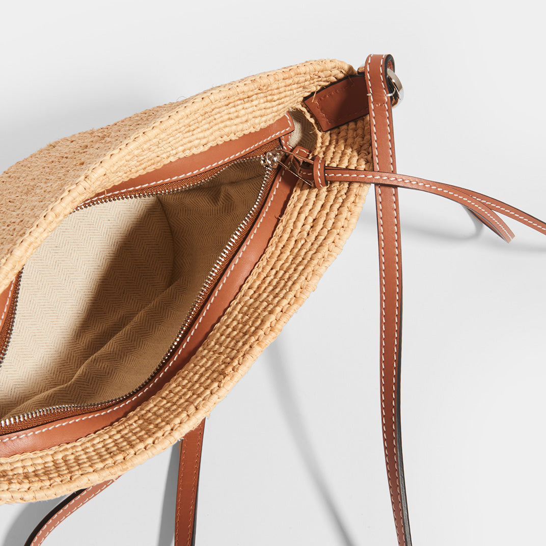 LOEWE X Paula's Ibiza Raffia and leather crossbody interior