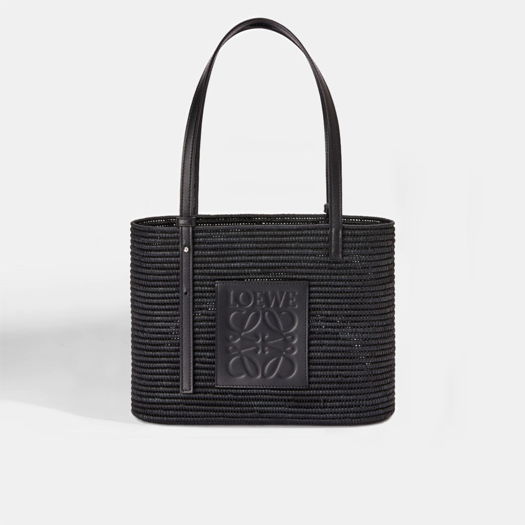 LOEWE X Paula's Small Leather and Raffia Tote in Black