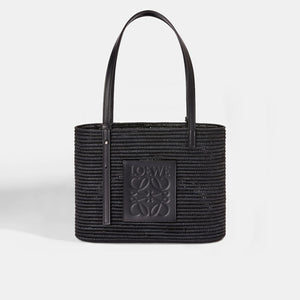 LOEWE X Paula's Small Leather and Raffia Tote in Black