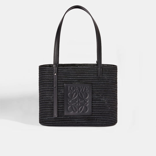 LOEWE X Paula's Small Leather and Raffia Tote in Black