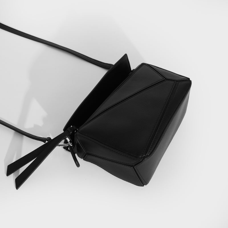 LOEWE Puzzle Mini Leather Shoulder Bag in Black COCOON