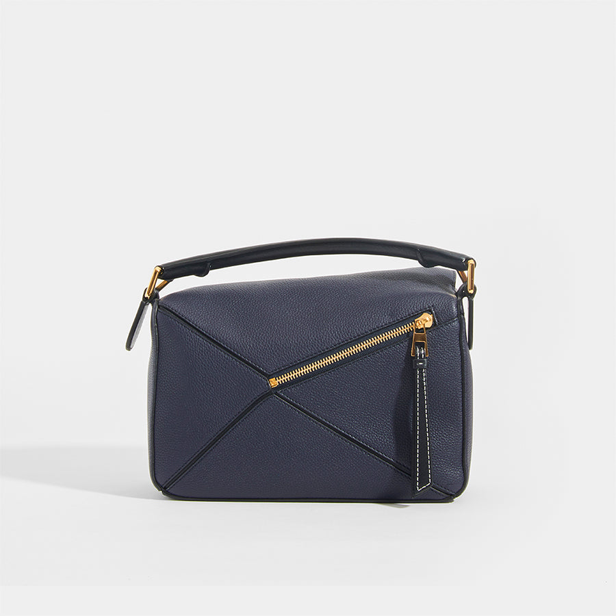 LOEWE | Puzzle Small Grained Leather Bag in Navy | COCOON