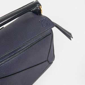 LOEWE Puzzle Small Grained Leather Bag in Navy