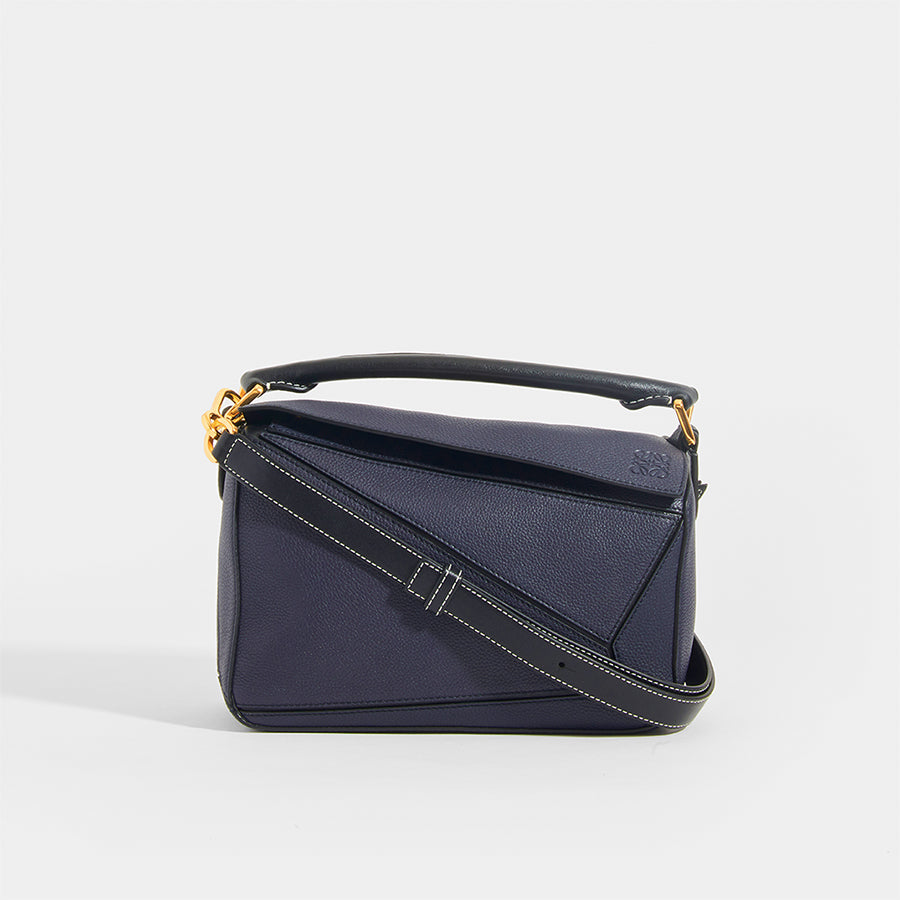 LOEWE | Puzzle Small Grained Leather Bag in Navy | COCOON