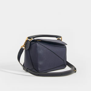 LOEWE Puzzle Small Grained Leather Bag in Navy Side View