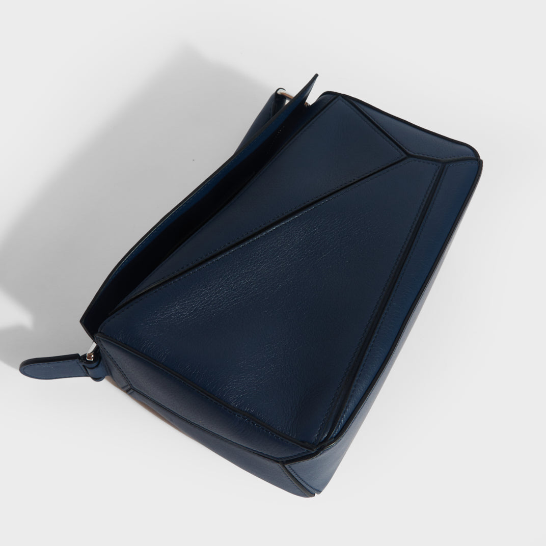 Puzzle Small Smooth Leather Bag in Ocean
