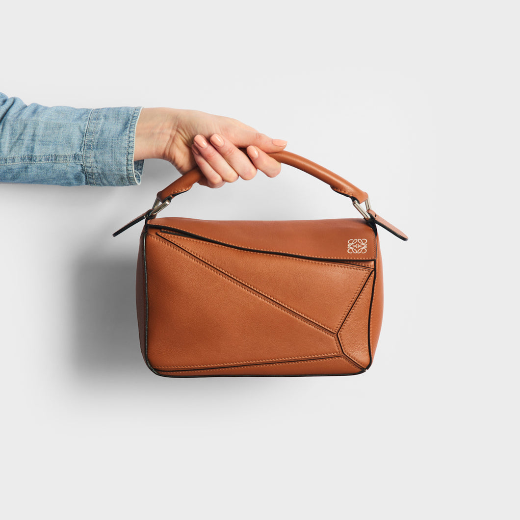 Small tan leather handbag sales