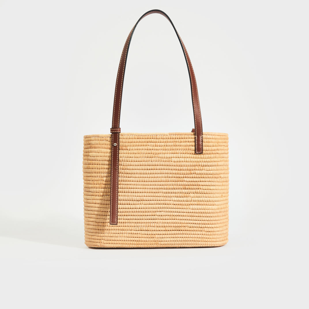 Small Leather and Raffia Tote in Natural & Pecan