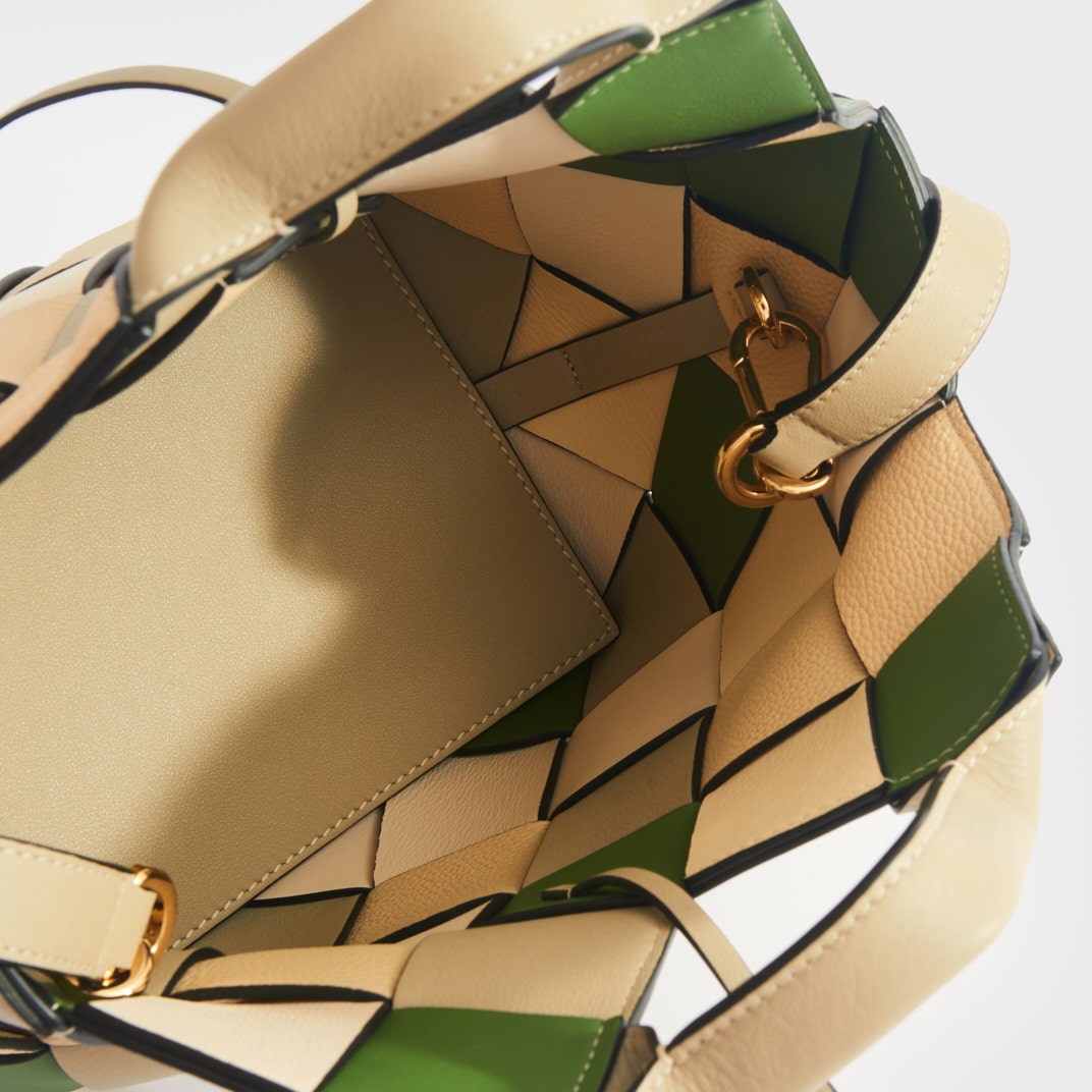 LOEWE Woven Upcycled-Leather Basket Bag in Beige & Green