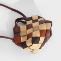 Woven Upcycled-Leather Basket Bag in Brown and Tan