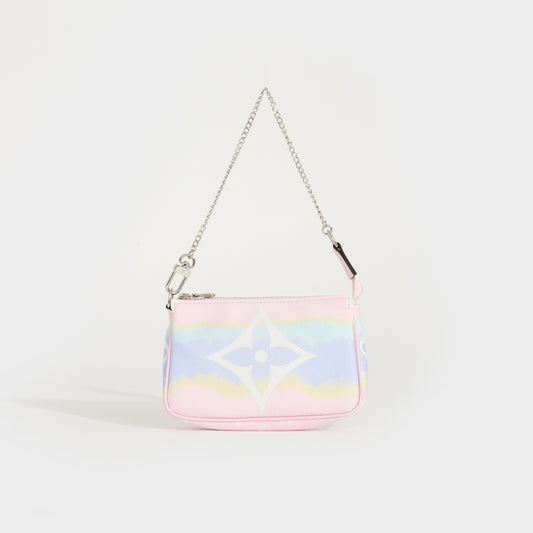 Front view of the LOUIS VUITTON Mini Pochette Accessories Escale in Pastel