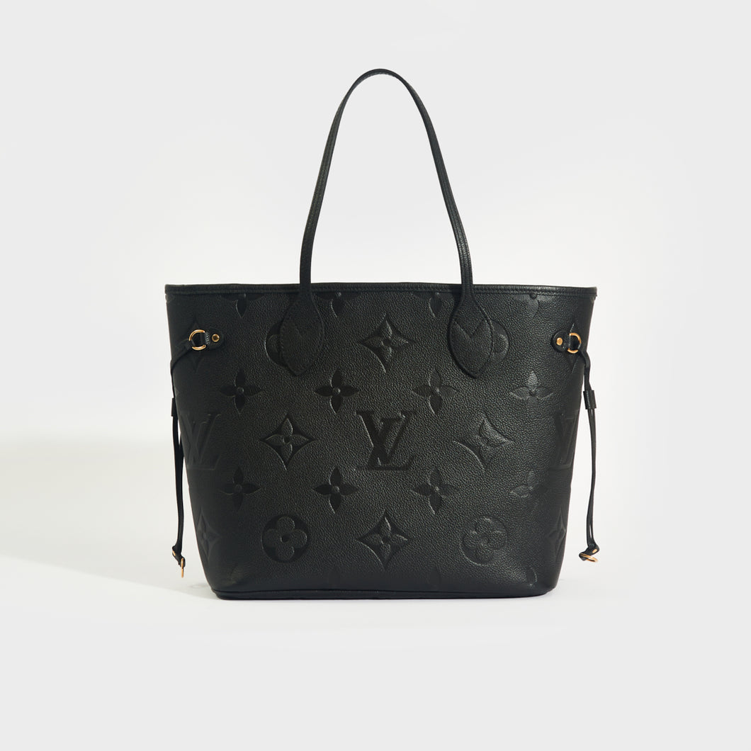 Front of the LOUIS VUITTON Monogram Empreinte MM Neverfull Bag in Black