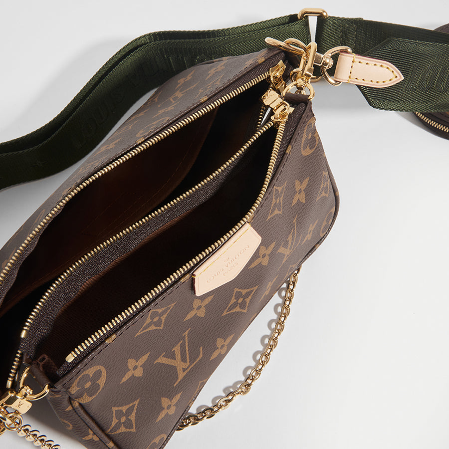 Interior of LOUIS VUITTON Multi Pochette Bag with Khaki Strap