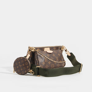 Side view of LOUIS VUITTON Multi Pochette Bag with Khaki Strap