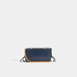 LUTZ MORRIS Elise Small Shoulder Chain Bag in Navy Croc Embossed Leather