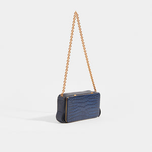 LUTZ MORRIS Elise Small Shoulder Chain Bag in Navy Croc Embossed Leather [ReSale]