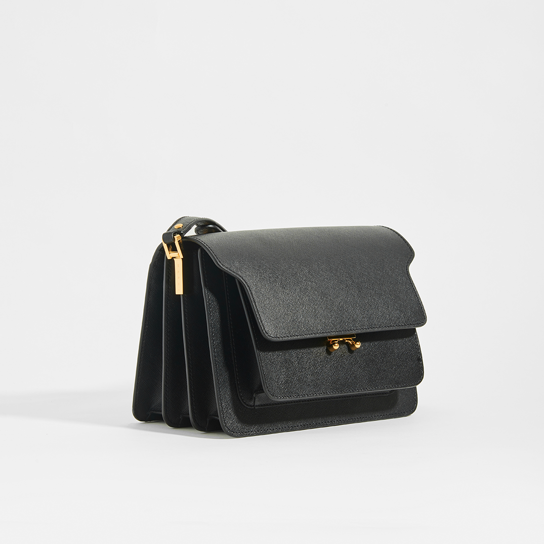 Medium Trunk in Black Saffiano Leather