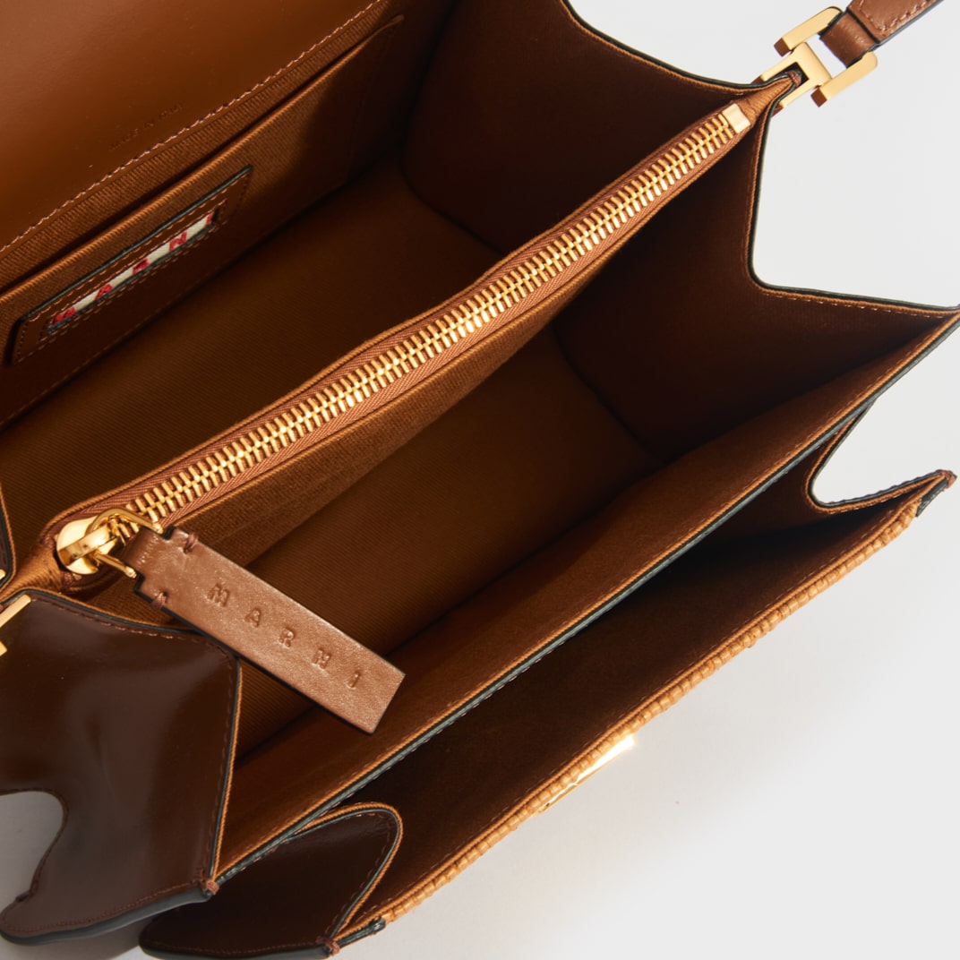 MARNI Medium Raffia Trunk Crossbody Bag in Dark Tan