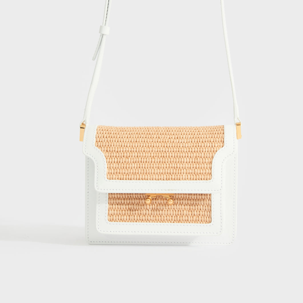 MARNI Mini Raffia Trunk Crossbody Bag in White