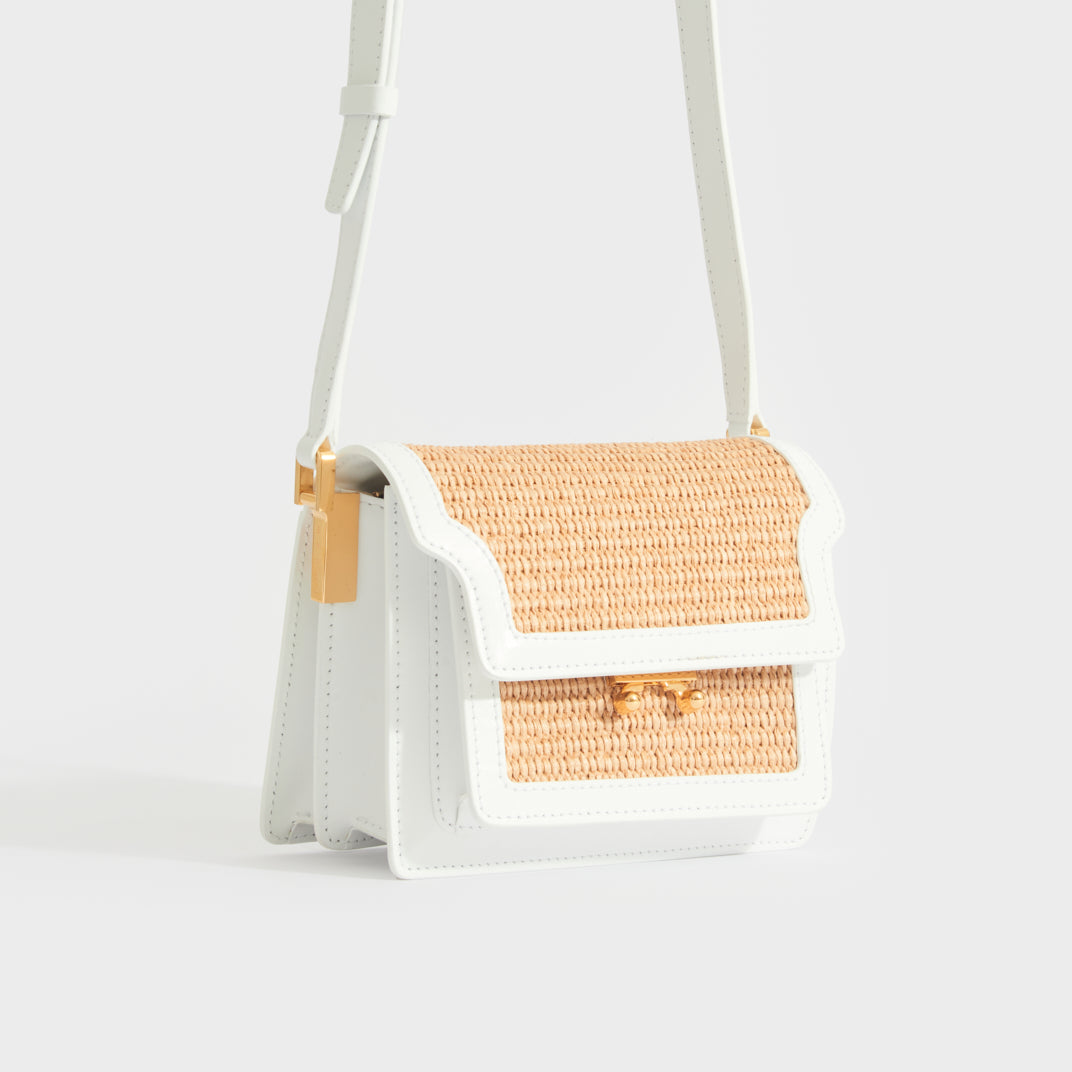 Mini Raffia Trunk Crossbody Bag in White