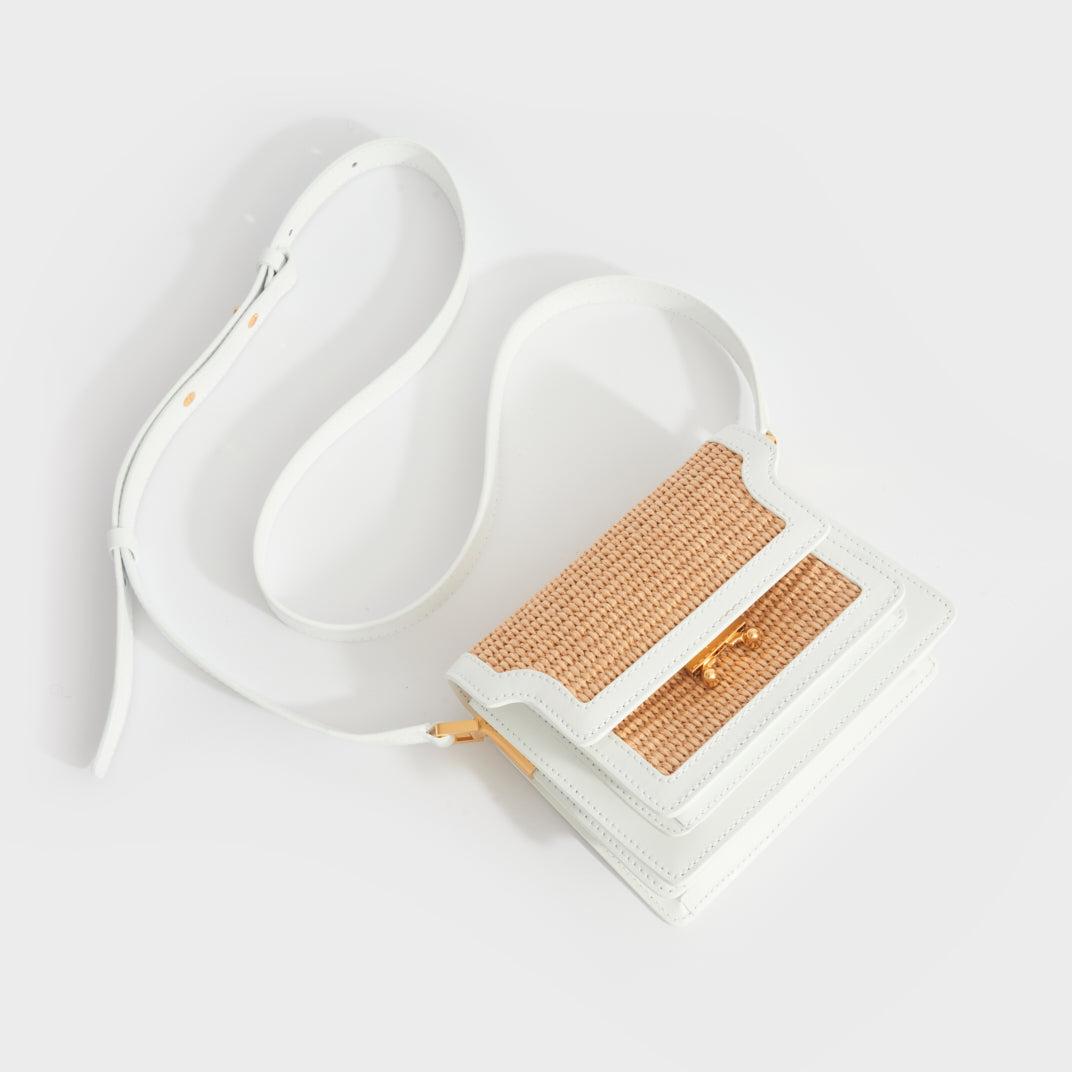 Mini Raffia Trunk Crossbody Bag in White