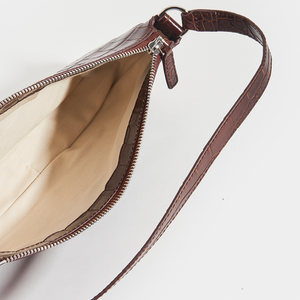 Inside of BY FAR Rachel Croc Embossed Bag in Brown Leather (Nutella)