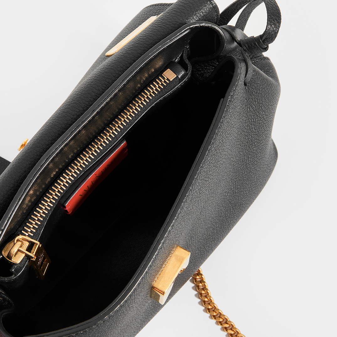 Valentino Garavani VRing Shoulder Bag Leather Small Black 2142711