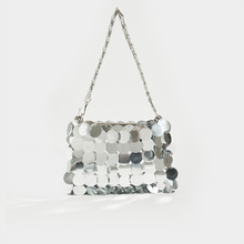 Load image into Gallery viewer, Front view of the PACO RABANNE Sparkle 1969 Sequin Mini Crossbody Bag in Silver