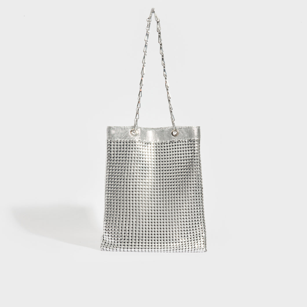 RABANNE Mesh Pixel Tote Bag in Silver