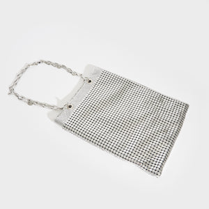 RABANNE Mesh Pixel Tote Bag in Silver