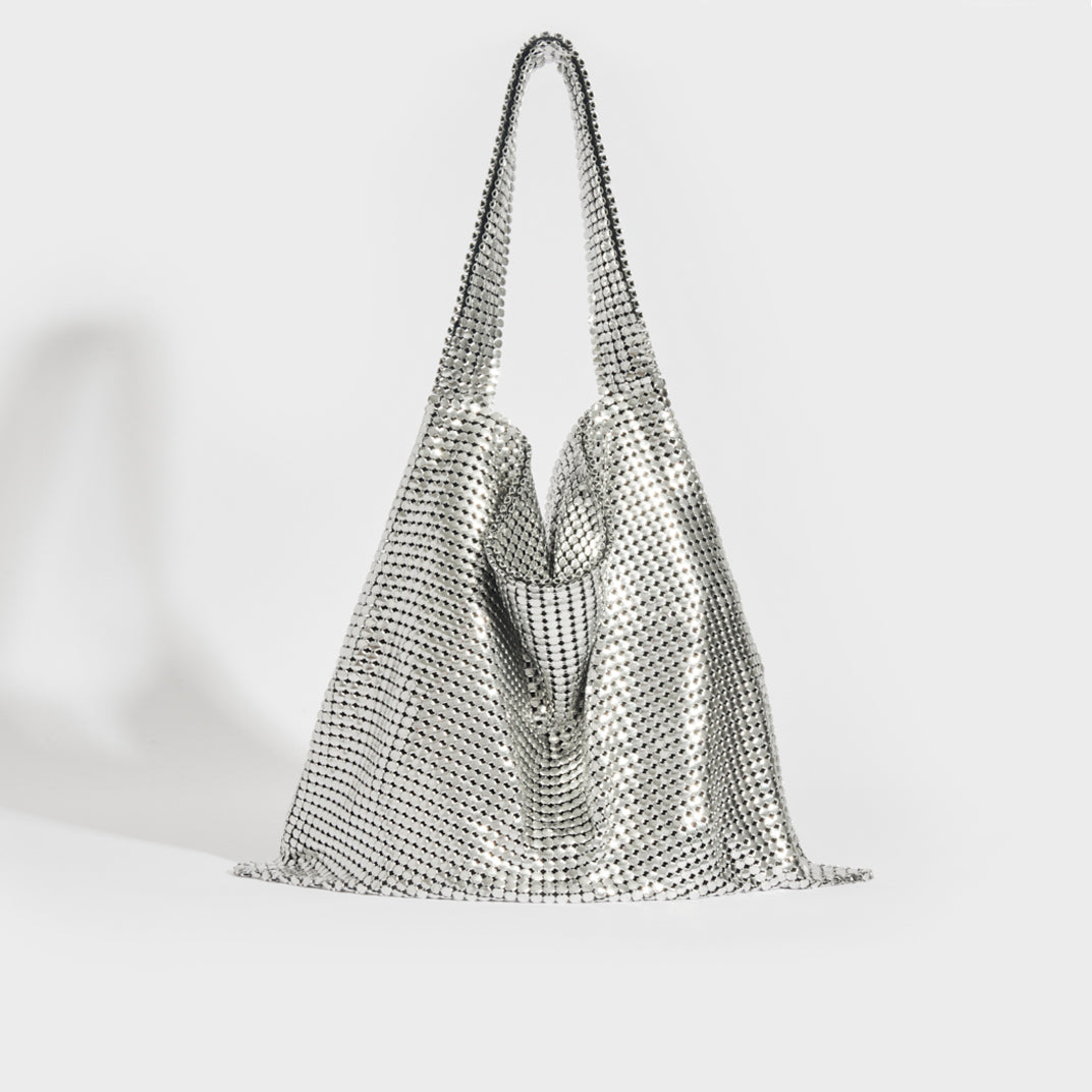 RABANNE Pixel Mesh Moyen Shoulder Bag in Silver