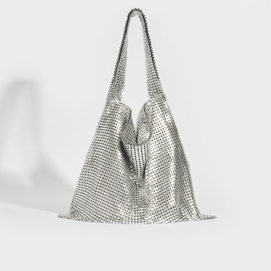 Pixel Mesh Moyen Shoulder Bag in Silver