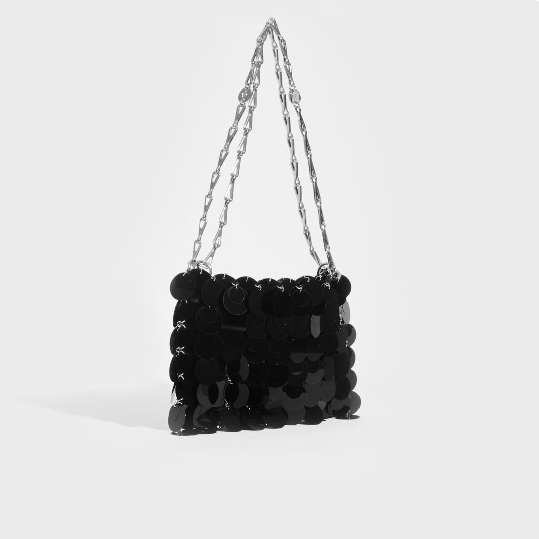 RABANNE Sparkle Shoulder Bag in Black