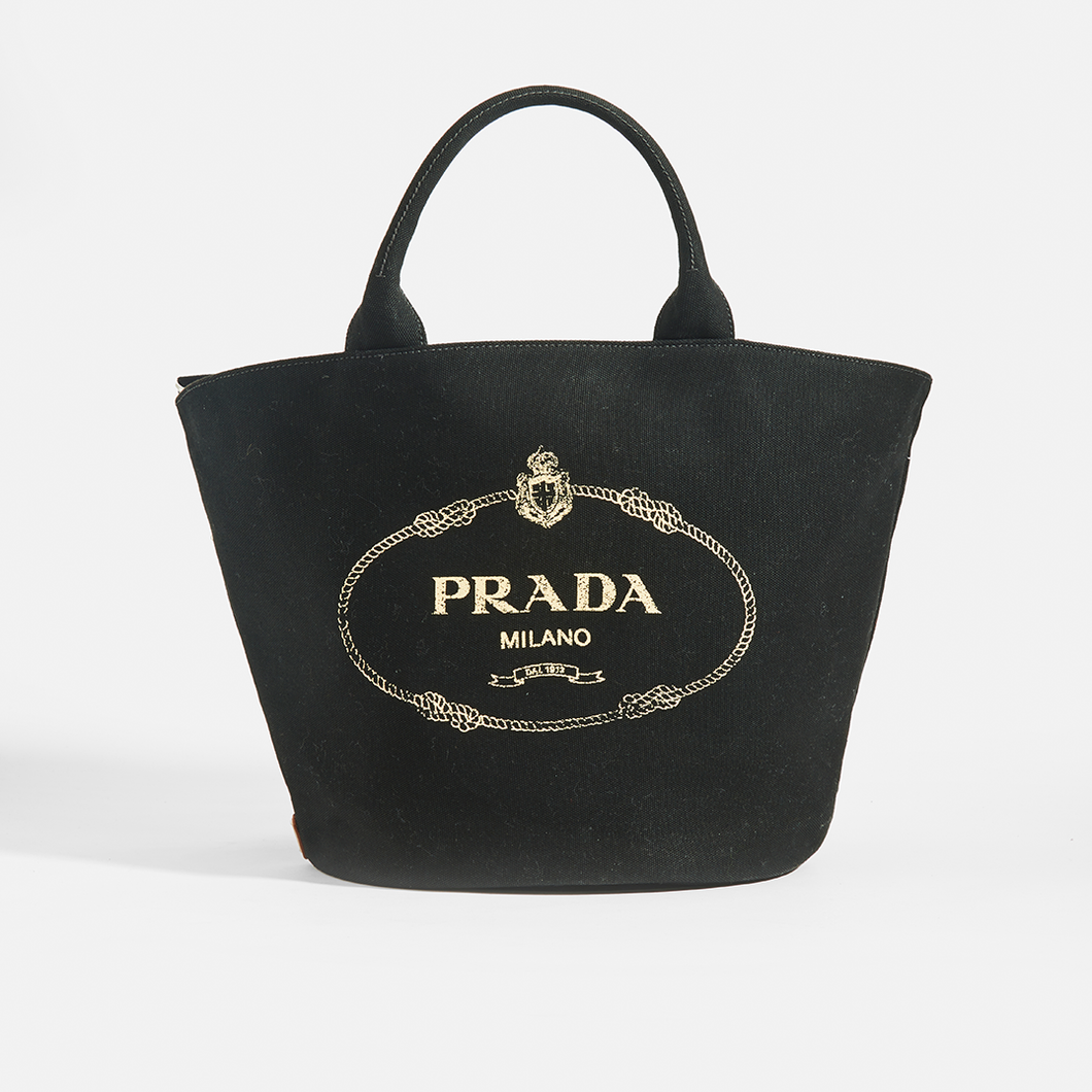 Front view of the PRADA Gardener Tote in Black