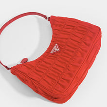 Load image into Gallery viewer, PRADA Ruched Hobo Bag in Red Nylon - Close Up