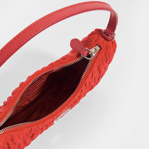 PRADA Ruched Hobo Bag in Red Nylon - Interior View