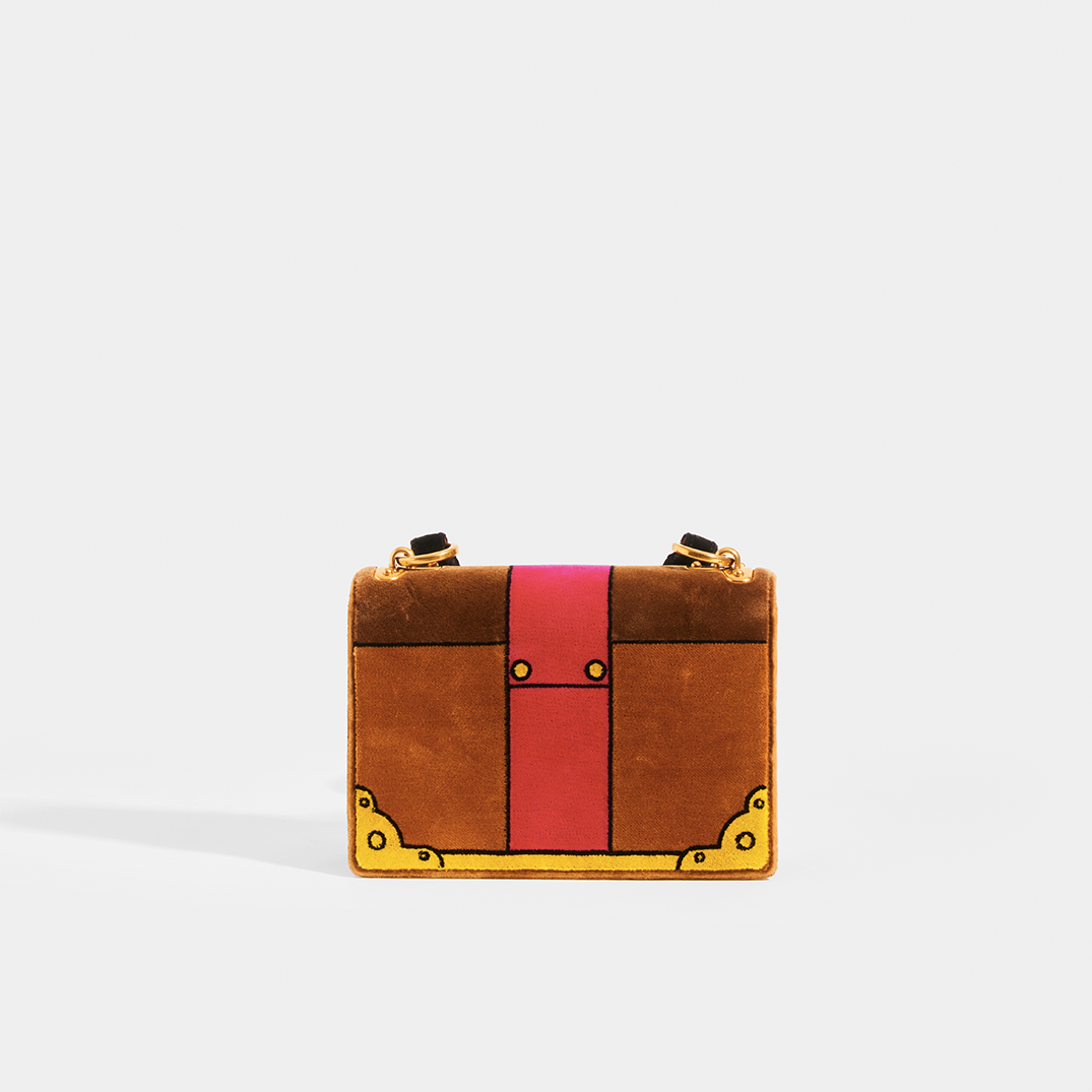 PRADA Cahier Cross Body Bag in Brown Velvet