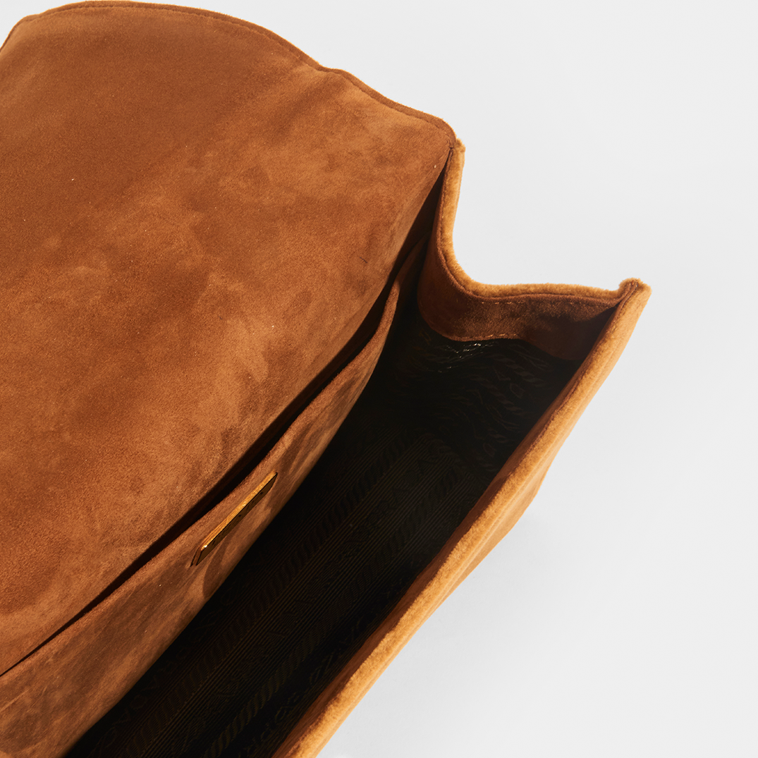 PRADA Cahier Cross Body Bag in Brown Velvet