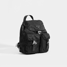 Load image into Gallery viewer, Side view of PRADA Vintage Small Backpack in Black Nylon