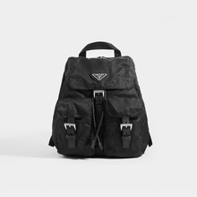 Load image into Gallery viewer, Front view of PRADA Vintage Small Backpack in Black Nylon